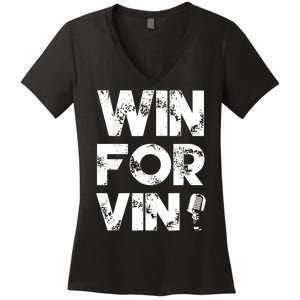 Los Angeles Baseball Announcer Win For Vin Microphone Women's V-Neck T-Shirt