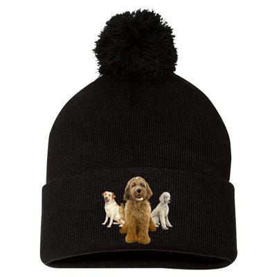 Labradoodle Trio Pom Pom 12in Knit Beanie