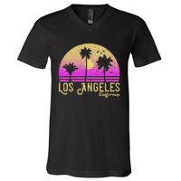 Los Angeles California Retro Vintage Sunset V-Neck T-Shirt