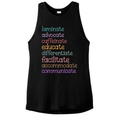 Laminate Advocate Caffeinate Educate Sped Special Education Ladies PosiCharge Tri-Blend Wicking Tank