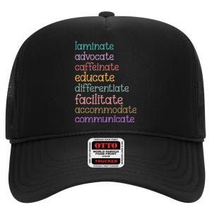 Laminate Advocate Caffeinate Educate Sped Special Education High Crown Mesh Back Trucker Hat