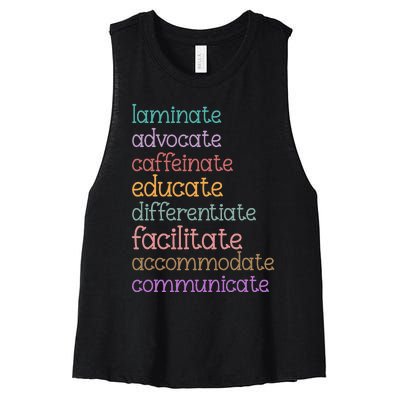 Laminate Advocate Caffeinate Educate Sped Special Education Women's Racerback Cropped Tank