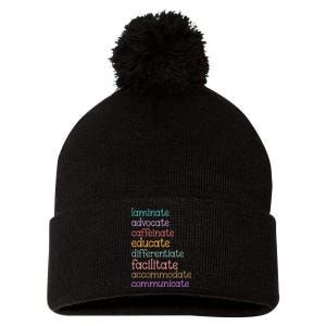 Laminate Advocate Caffeinate Educate Sped Special Education Pom Pom 12in Knit Beanie