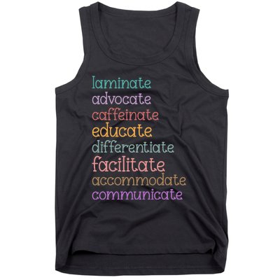 Laminate Advocate Caffeinate Educate Sped Special Education Tank Top