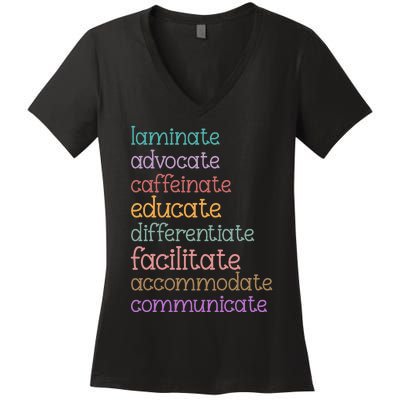 Laminate Advocate Caffeinate Educate Sped Special Education Women's V-Neck T-Shirt