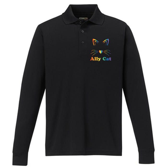 LGBTQ + Ally Cat LGBTQ Ally Cat Pride Performance Long Sleeve Polo