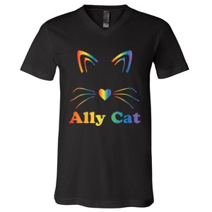 LGBTQ + Ally Cat LGBTQ Ally Cat Pride V-Neck T-Shirt