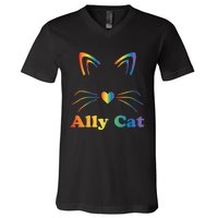 LGBTQ + Ally Cat LGBTQ Ally Cat Pride V-Neck T-Shirt