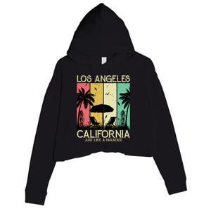 Los Angeles California Just Like A Paradise Retro Crop Fleece Hoodie