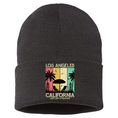 Los Angeles California Just Like A Paradise Retro Sustainable Knit Beanie