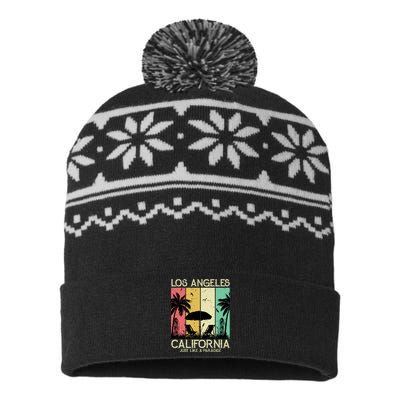 Los Angeles California Just Like A Paradise Retro USA-Made Snowflake Beanie