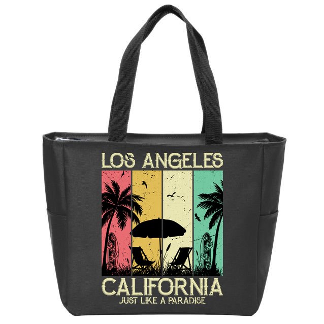 Los Angeles California Just Like A Paradise Retro Zip Tote Bag