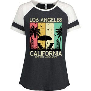 Los Angeles California Just Like A Paradise Retro Enza Ladies Jersey Colorblock Tee