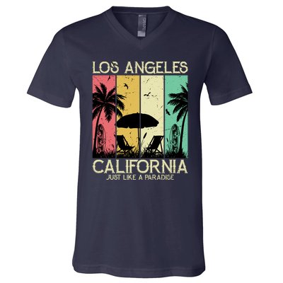 Los Angeles California Just Like A Paradise Retro V-Neck T-Shirt