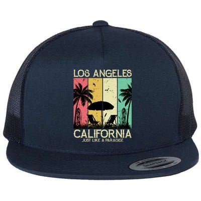 Los Angeles California Just Like A Paradise Retro Flat Bill Trucker Hat