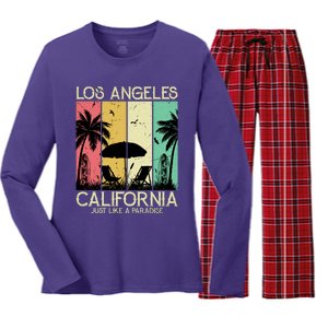 Los Angeles California Just Like A Paradise Retro Women's Long Sleeve Flannel Pajama Set 