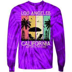 Los Angeles California Just Like A Paradise Retro Tie-Dye Long Sleeve Shirt