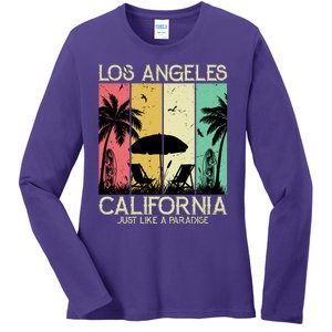 Los Angeles California Just Like A Paradise Retro Ladies Long Sleeve Shirt