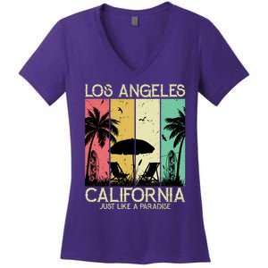 Los Angeles California Just Like A Paradise Retro Women's V-Neck T-Shirt