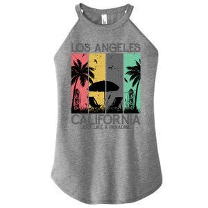 Los Angeles California Just Like A Paradise Retro Women's Perfect Tri Rocker Tank