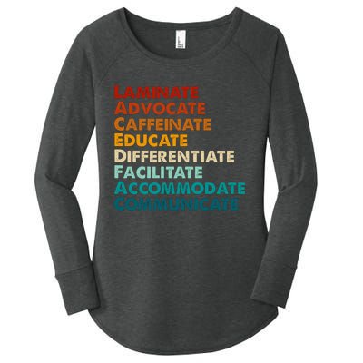 Laminate Advocate Caffeinate Educate SPED Special Education Women's Perfect Tri Tunic Long Sleeve Shirt