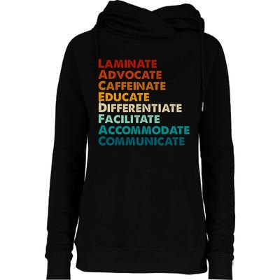 Laminate Advocate Caffeinate Educate SPED Special Education Womens Funnel Neck Pullover Hood