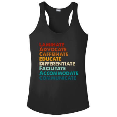 Laminate Advocate Caffeinate Educate SPED Special Education Ladies PosiCharge Competitor Racerback Tank