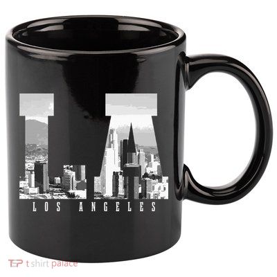 Los Angeles California La Skyline Pride Black White Vintage 11oz C Handle Ceramic Mug