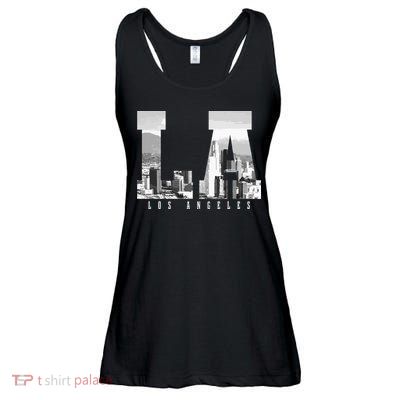 Los Angeles California La Skyline Pride Black White Vintage Ladies Essential Flowy Tank