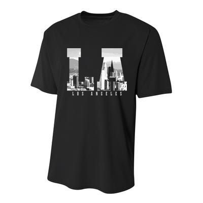 Los Angeles California La Skyline Pride Black White Vintage Youth Performance Sprint T-Shirt