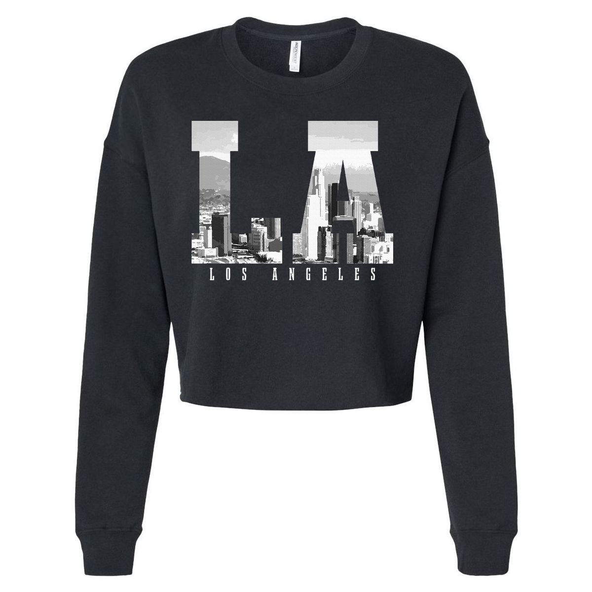 Los Angeles California La Skyline Pride Black White Vintage Cropped Pullover Crew