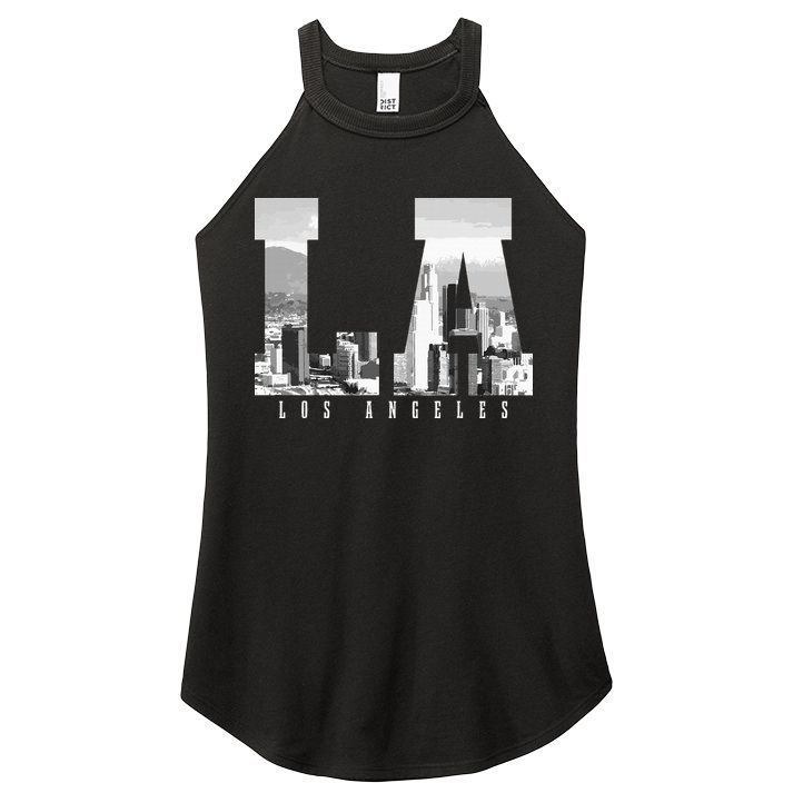 Los Angeles California La Skyline Pride Black White Vintage Women's Perfect Tri Rocker Tank