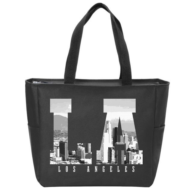 Los Angeles California La Skyline Pride Black White Vintage Zip Tote Bag