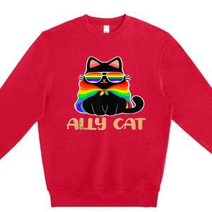 LGBT Ally Cat Be Kind Gay Rainbow Funny LGBTQ Gift Idea Premium Crewneck Sweatshirt