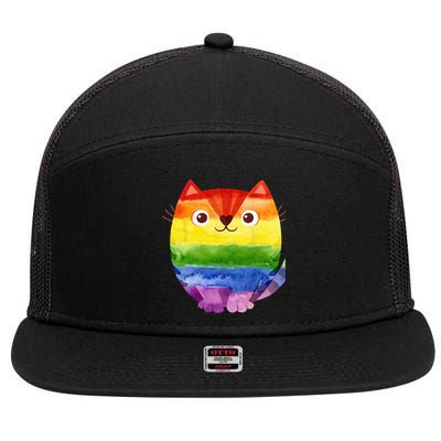 LGBT Allied Cat Be Kind Gay Rainbow Funny LGBTQ 7 Panel Mesh Trucker Snapback Hat