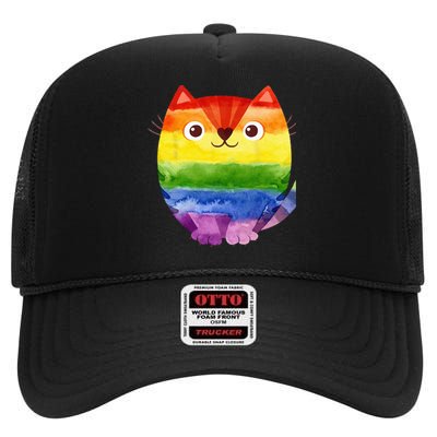 LGBT Allied Cat Be Kind Gay Rainbow Funny LGBTQ High Crown Mesh Back Trucker Hat