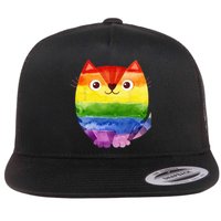 LGBT Allied Cat Be Kind Gay Rainbow Funny LGBTQ Flat Bill Trucker Hat