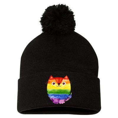 LGBT Allied Cat Be Kind Gay Rainbow Funny LGBTQ Pom Pom 12in Knit Beanie