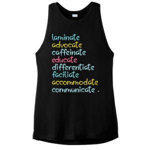 Laminate Advocate Caffeinate Special Teacher Ladies PosiCharge Tri-Blend Wicking Tank