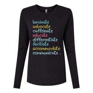 Laminate Advocate Caffeinate Special Teacher Womens Cotton Relaxed Long Sleeve T-Shirt