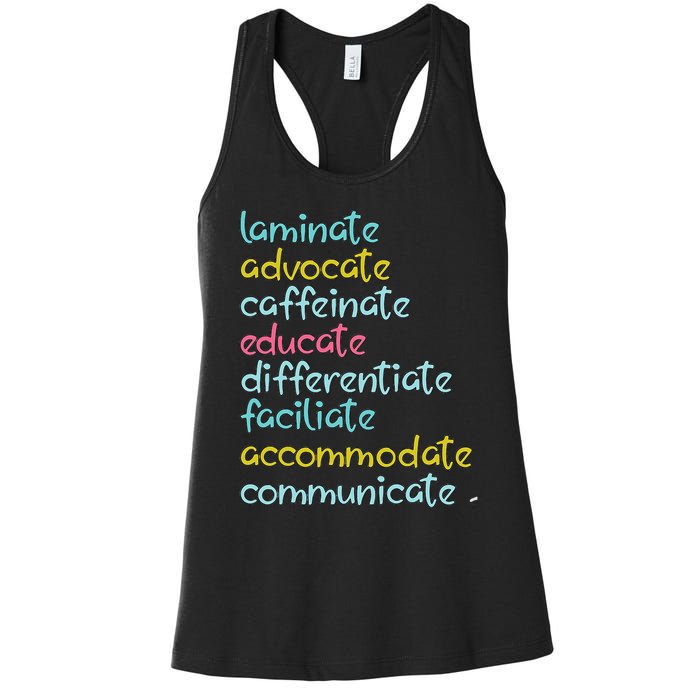 Laminate Advocate Caffeinate Special Teacher Women's Racerback Tank