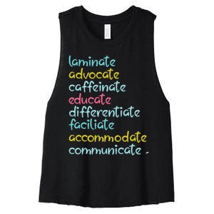 Laminate Advocate Caffeinate Special Teacher Women's Racerback Cropped Tank