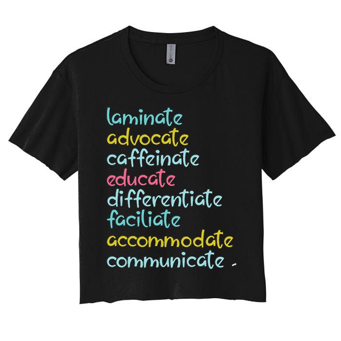 Laminate Advocate Caffeinate Special Teacher Women's Crop Top Tee