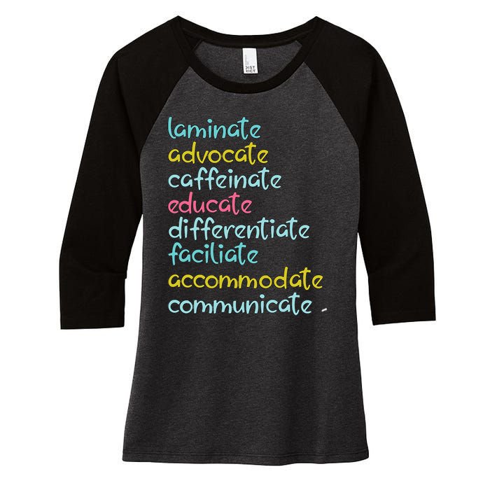 Laminate Advocate Caffeinate Special Teacher Women's Tri-Blend 3/4-Sleeve Raglan Shirt