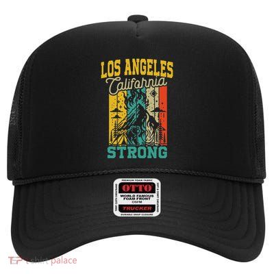 Los Angeles California Strong Pray For California Retro High Crown Mesh Back Trucker Hat