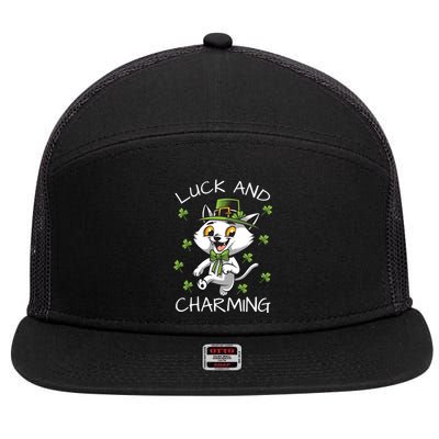 Luck And Charming Leprechaun Cat St Patricks Day Cute Gift 7 Panel Mesh Trucker Snapback Hat