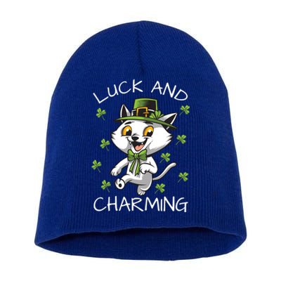 Luck And Charming Leprechaun Cat St Patricks Day Cute Gift Short Acrylic Beanie