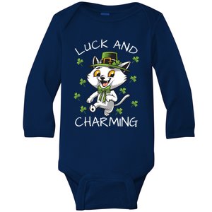 Luck And Charming Leprechaun Cat St Patricks Day Cute Gift Baby Long Sleeve Bodysuit