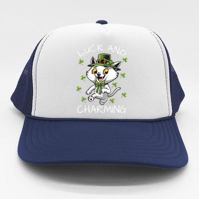 Luck And Charming Leprechaun Cat St Patricks Day Cute Gift Trucker Hat