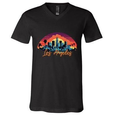 Los Angeles California City Downtown Skyline California L.A. V-Neck T-Shirt